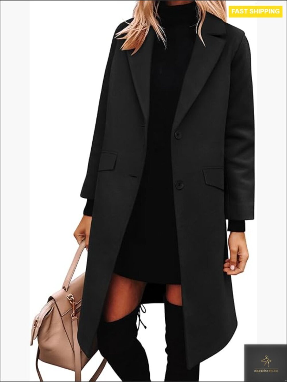 Classic Pea Coat Notched Lapel Loose Fit Long Jacket Elegant Winter Outerwear